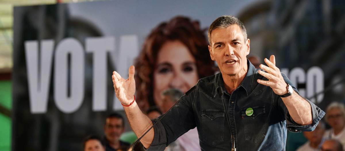 El presidente del Gobierno, Pedro Sánchez, en un acto de campaña de las elecciones andaluzas en Málaga
