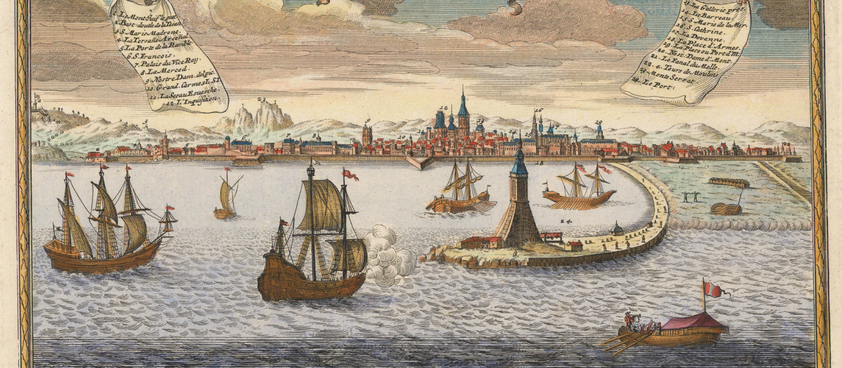 El puerto de Barcelona, en el siglo XVIII. Grabado de Joseph Friedrich Leopold