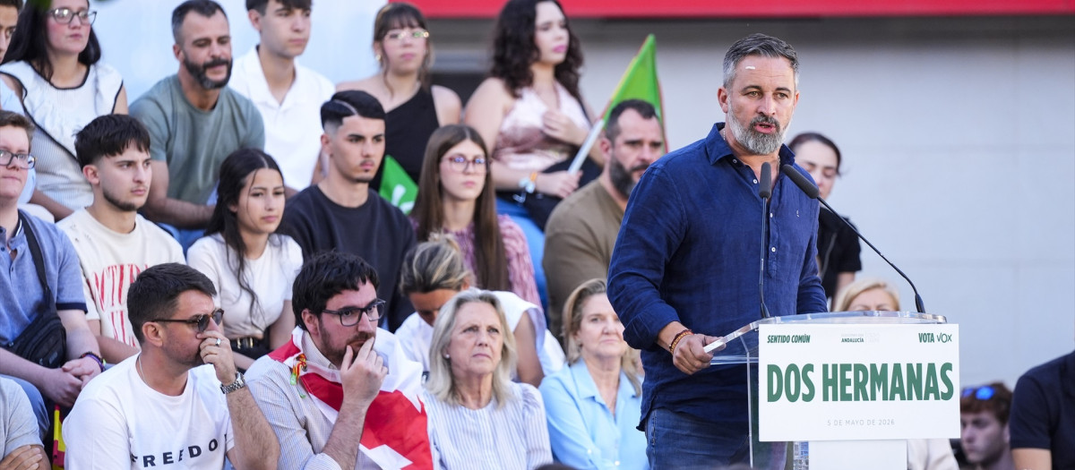 El presidente de Vox, Santiago Abascal, durante un mitin en Andalucía