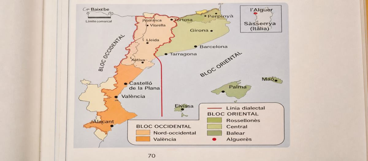 Mapa de los 'Países Catalanes' en un libro de texto