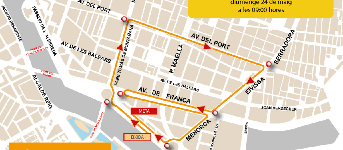 Imagen del recorrido y los cortes al tráfico el domingo 24 de mayo en Valencia