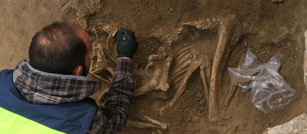 Proceso de excavación de un enterramiento.