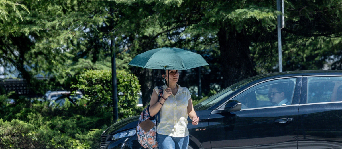 Una persona con paraguas en Madrid