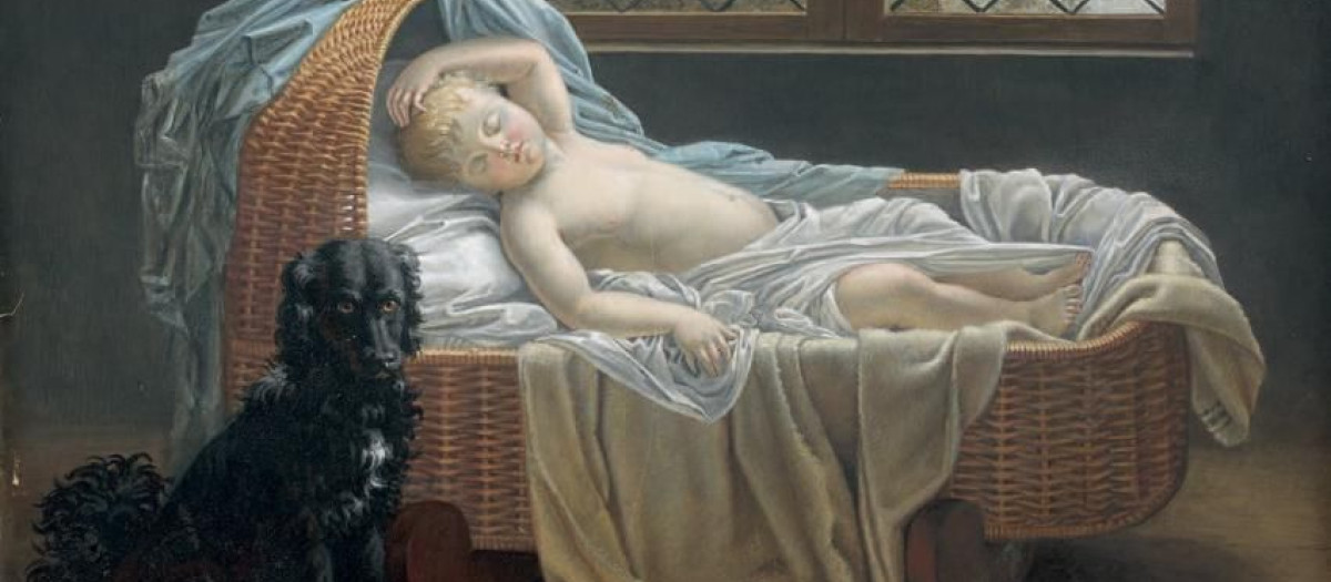 El niño dormido bajo la protección de un perro valiente obra de Jeanne-Élisabeth Chaudet