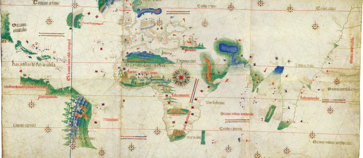 El Planisferio de Cantino de 1502 es la más antigua representación gráfica conocida que muestra la línea de demarcación acordada en el Tratado de Tordesillas