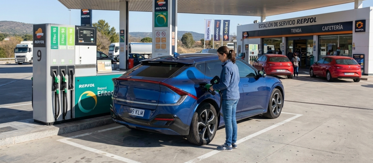 Un vehículo repostando en una estación de servicio