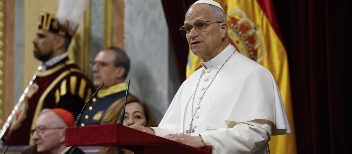 El Papa León XIV durante su discurso