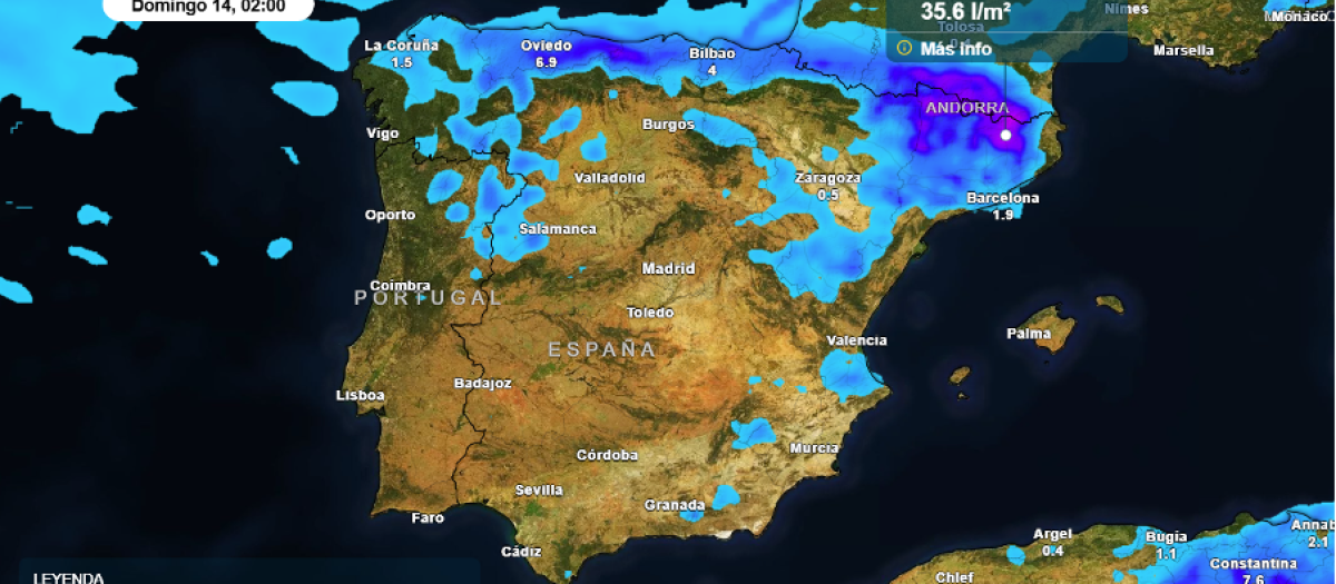 Las precipitaciones se concentrarán en el tercio norte y en la mitad este de la Península esta semana