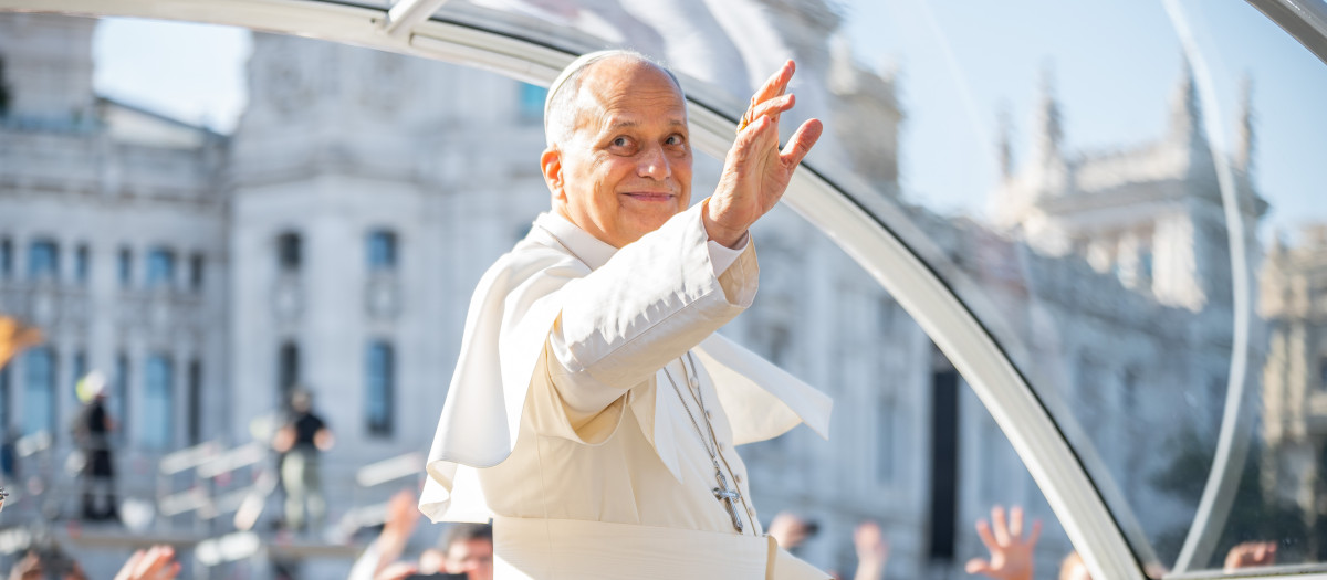 El Papa León XIV a su llegada a Cibeles para la misa el pasado domingo