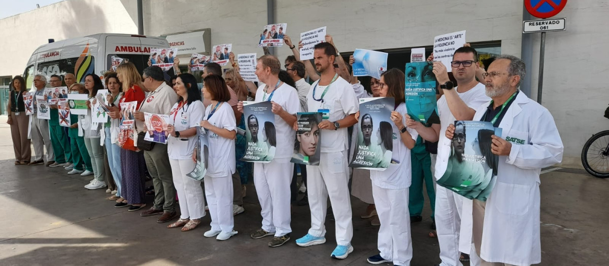 Sanitarios en la concentración del Hospital Reina Sofía