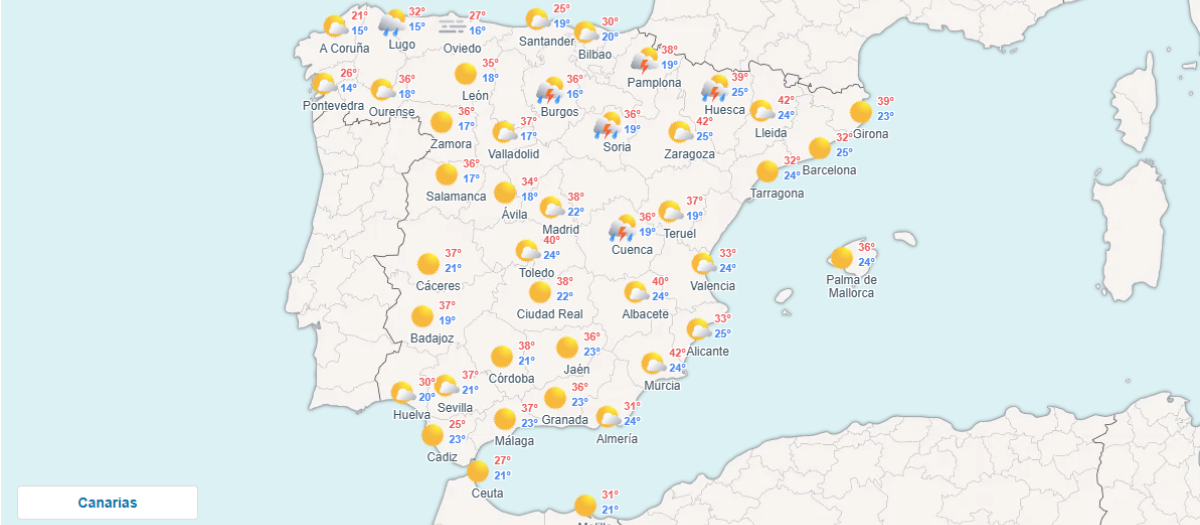 Predicción meteorológica de este jueves, 9 de julio