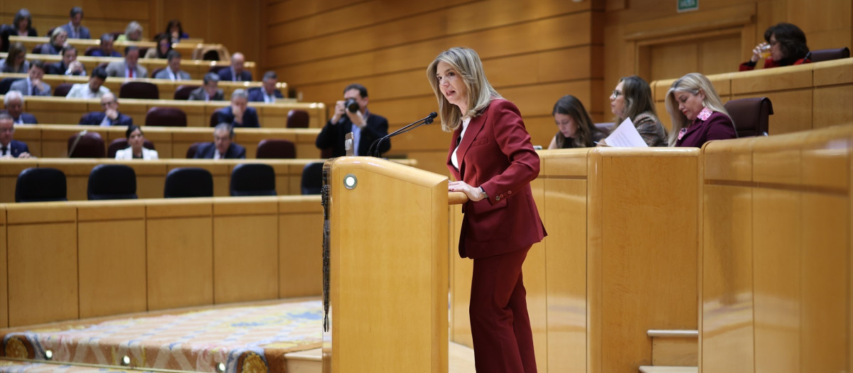 La portavoz del PP en el Senado, Alicia García, interviene durante una sesión plenaria en el Senado