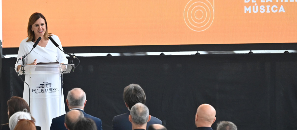 Imagen de la alcaldesa de Valencia, María José Catalá, en el acto de presentación de la programación del Palacio de la Música 2026-2027