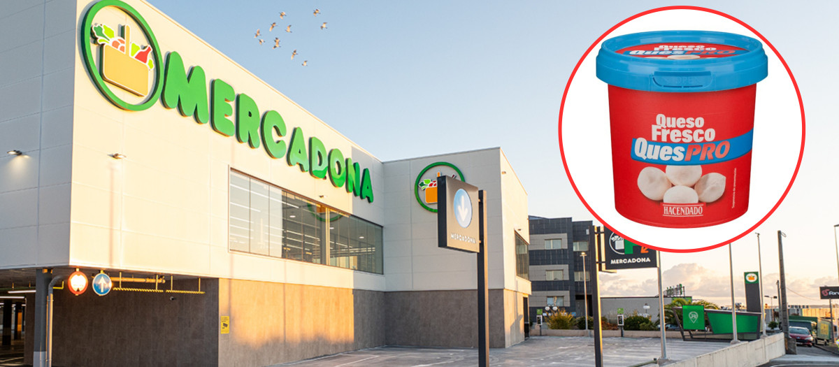 Imagen de un supermercado de Mercadona y de su nuevo queso de Hacendado