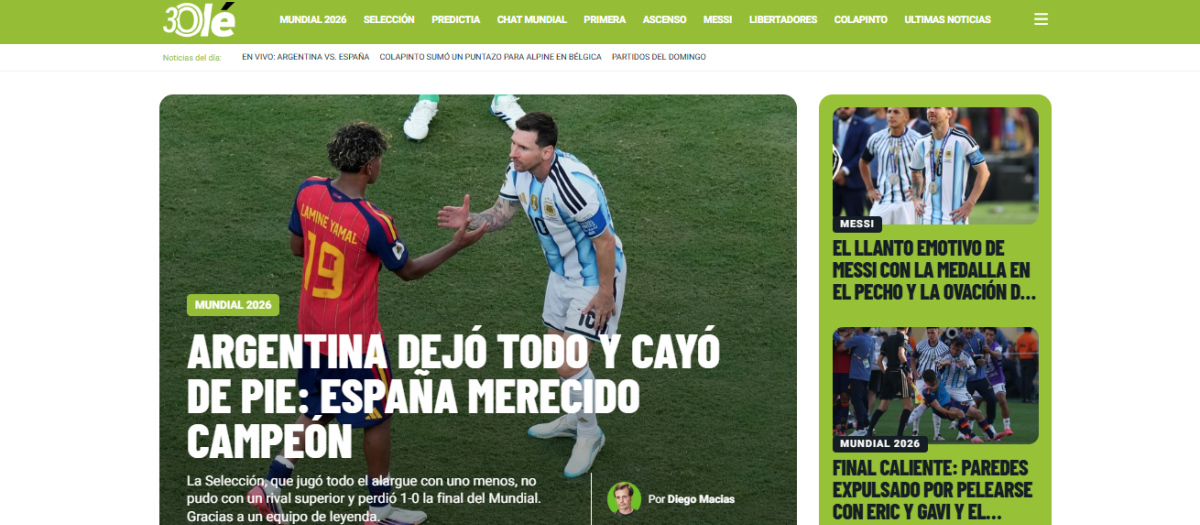Portada del diario argentino 'Olé'