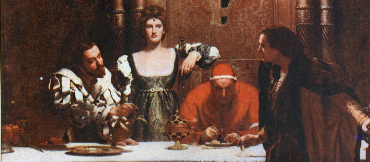 «Un vaso de vino con César Borgia». 1893 de John Collier