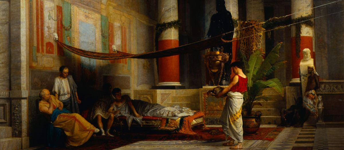 La cabeza de Octavia es presentada a Popea y Nerón de Giovanni Muzzioli (1876)