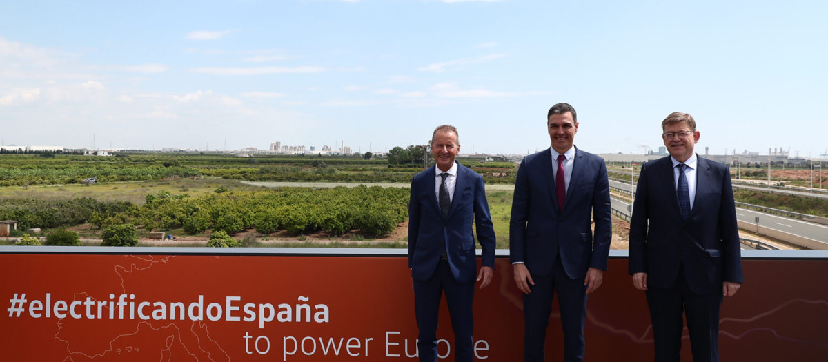 Pedro Sánchez en la celebración del inicio de las obras en mayo de 2022