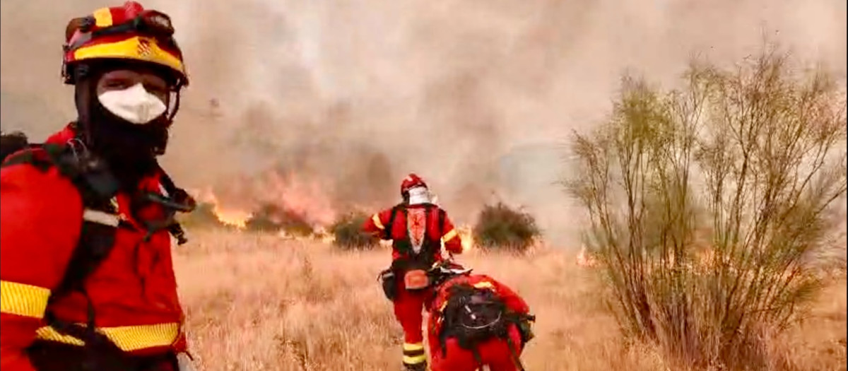 Trabajos de la UME junto 112 de Castilla y León y bomberos de la Diputación de Ávila, en la localidad abulense de Cebreros