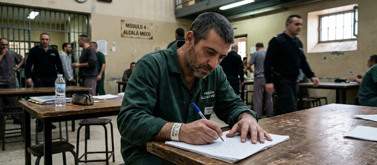 preso escribiendo una carta en Alcalá Meco.
