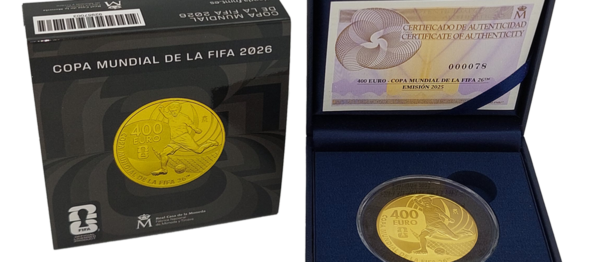 Estuche con monedas conmemorativas de la celebración del Mundial 2026 acuñadas en 2025