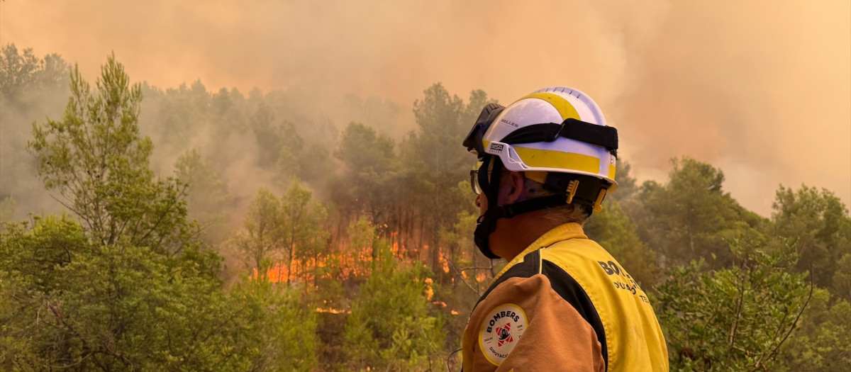 (Foto de ARCHIVO)
Un bombero en el incendio de Vall d'Uixó (Castellón)

REMITIDA / HANDOUT por CONSORCIO BOMBEROS CASTELLÓN
Fotografía remitida a medios de comunicación exclusivamente para ilustrar la noticia a la que hace referencia la imagen, y citando la procedencia de la imagen en la firma
27/7/2026