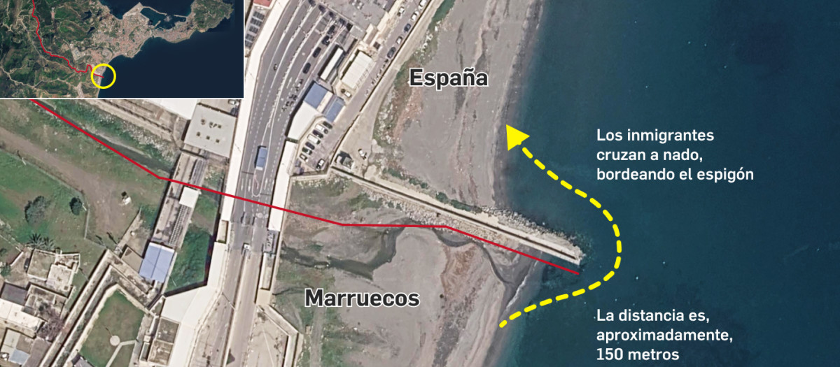Imagen del espigón vulnerable de Ceuta