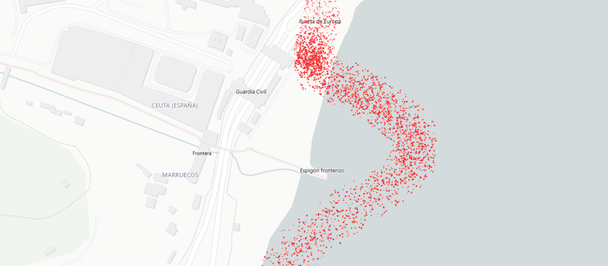 Mapa del espigón de Ceuta