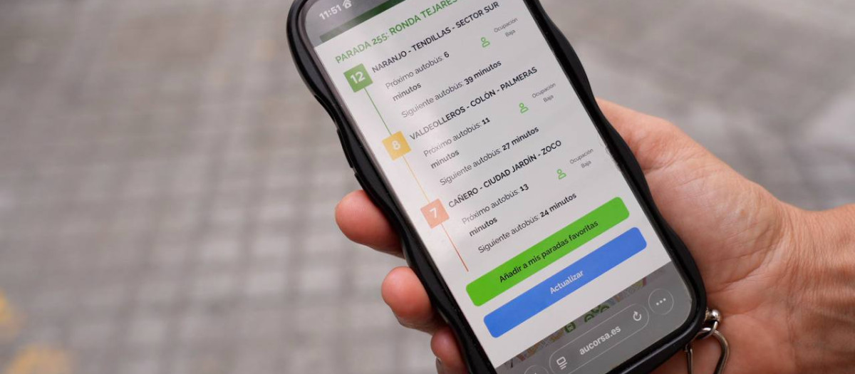 Aplicación de Aucorsa que informa del aforo de los autobuses