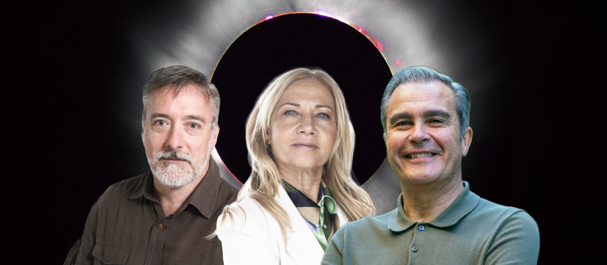 De izquierda a derecha: David Galadí Enríquez, coordinador de la comisión del trío de eclipses, Antonia Varela, directora de la Fundación Starlight y José Carlos del Toro, investigador del CSIC en el Instituto de Astrofísica de Andalucía