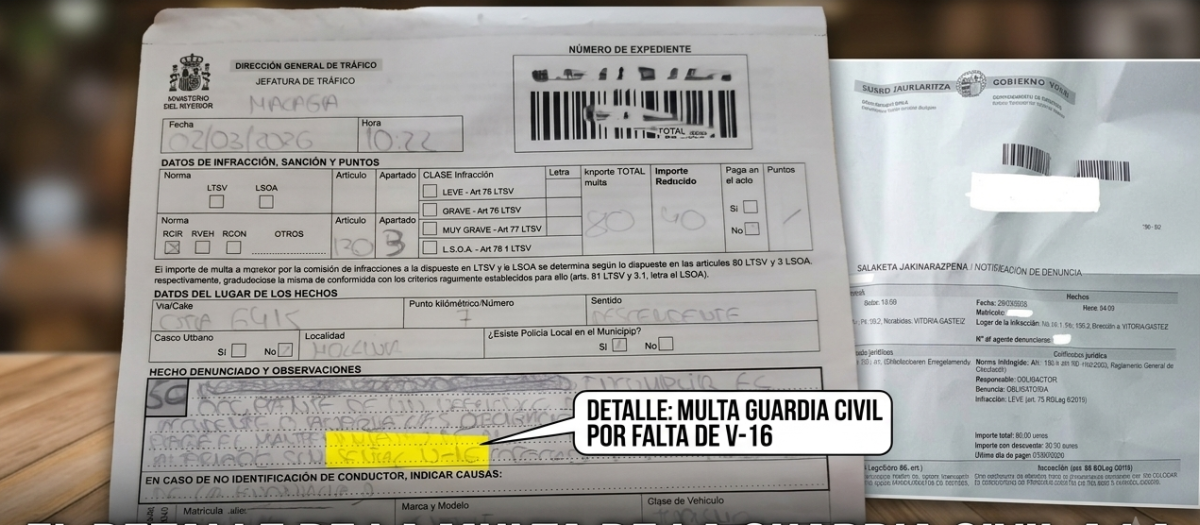 Imagen de las dos multas que demuestran que están multando por la V16