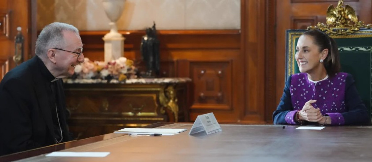 La reunión entre el cardenal Parolín y Claudia Sheinbaum, en el Palacio Nacional de México