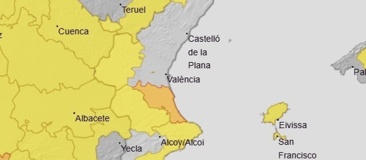 Captura de los avisos meteorológicos para este sábado en la Comunidad Valenciana