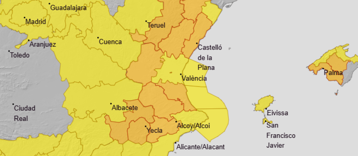 Mapa de las alertas de Aemet para este lunes 10 de agosto