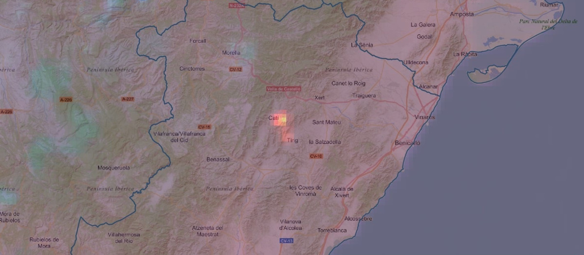 Punto caliente del incendio de Tírig en el satélite Meteosat