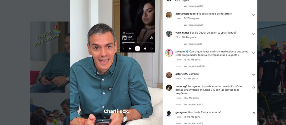 Pedro Sánchez, recomendando la canción SS26 en su criticado video para redes