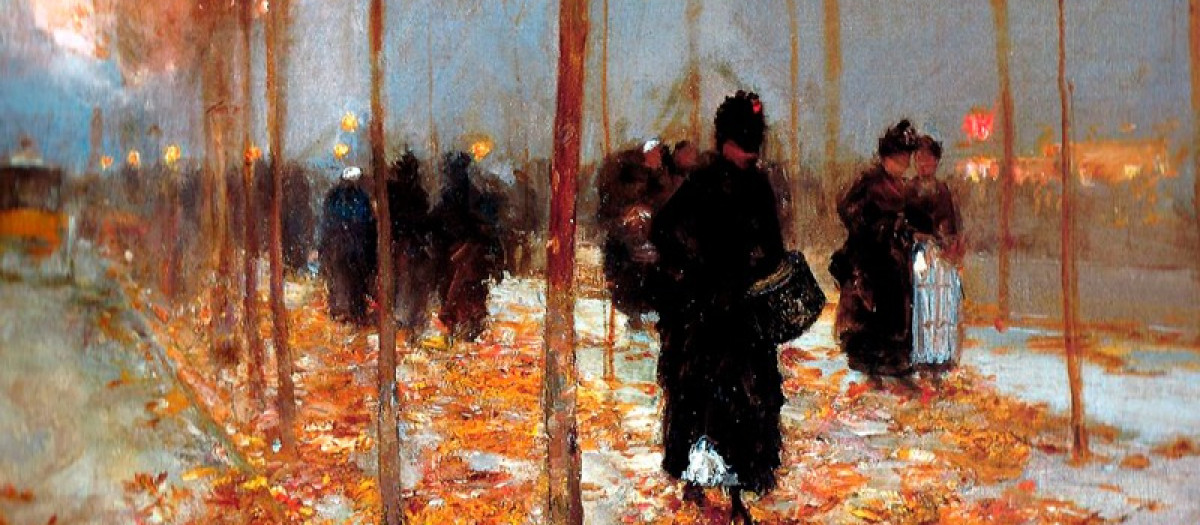 Detalle de Escena callejera, otoño (1889) de Childe Hassam