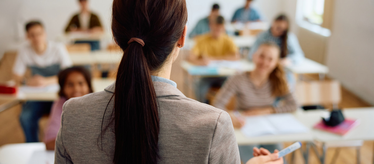Profesora de espaldas dando clase