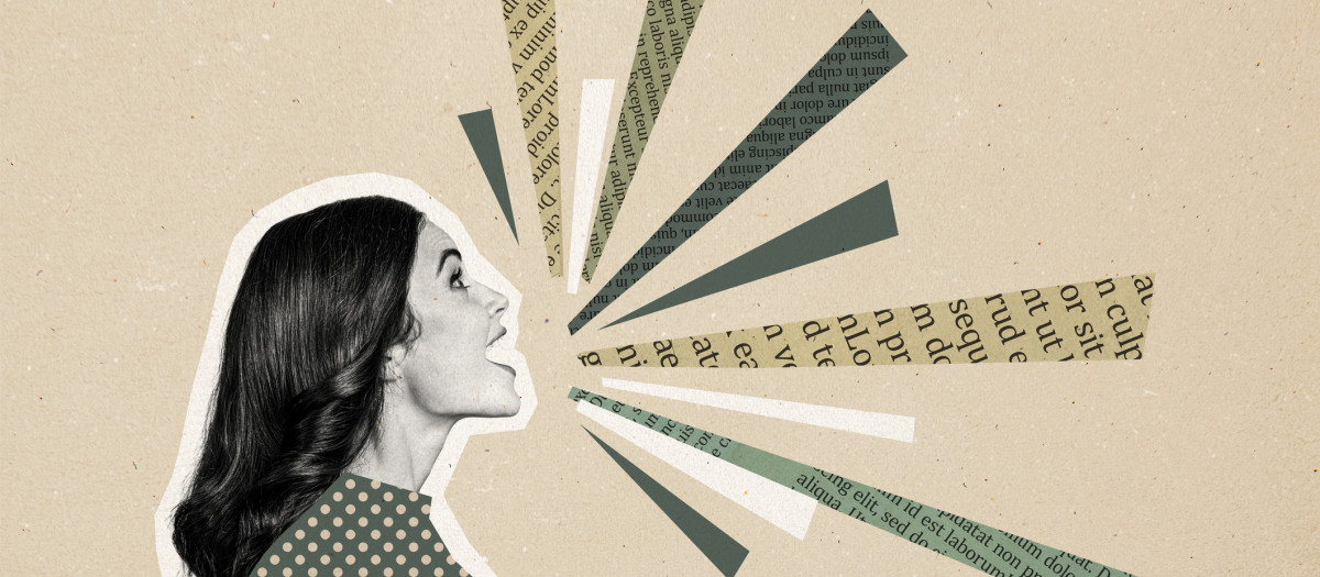 Collage de mujer hablando