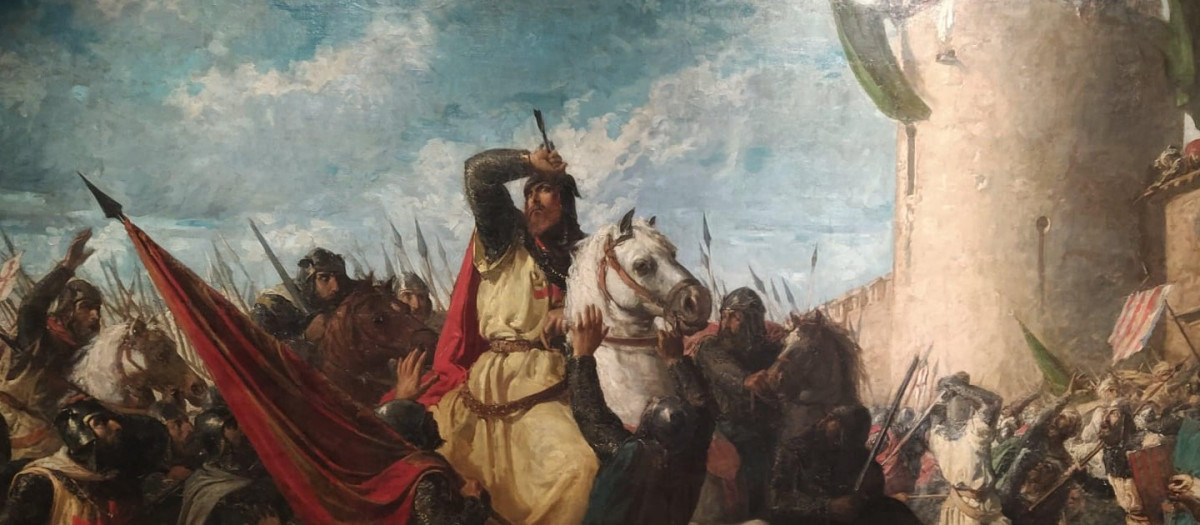 Detalle de 'La herida de Jaime I en la conquista de Valencia', por Salvador Martínez (1868)