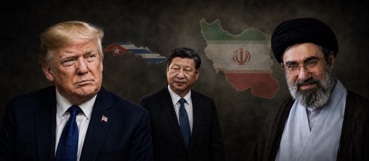 Ilustración sobre la relación EE.UU., Cuba. Irán y China