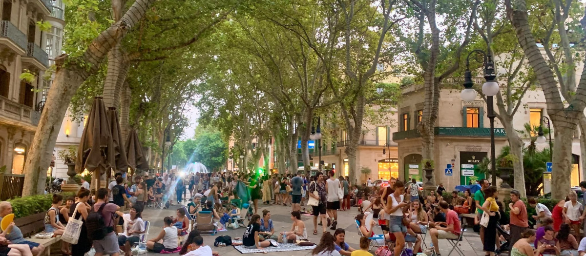 El Born de Palma, sin terrazas ni turistas, ocupado sólo por los ideadores del 'sopar a la fresca' menos fresco del verano