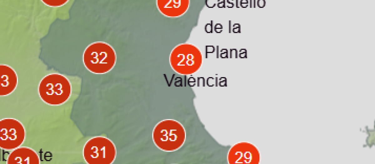 Temperaturas máximas de la Comunidad Valenciana este lunes