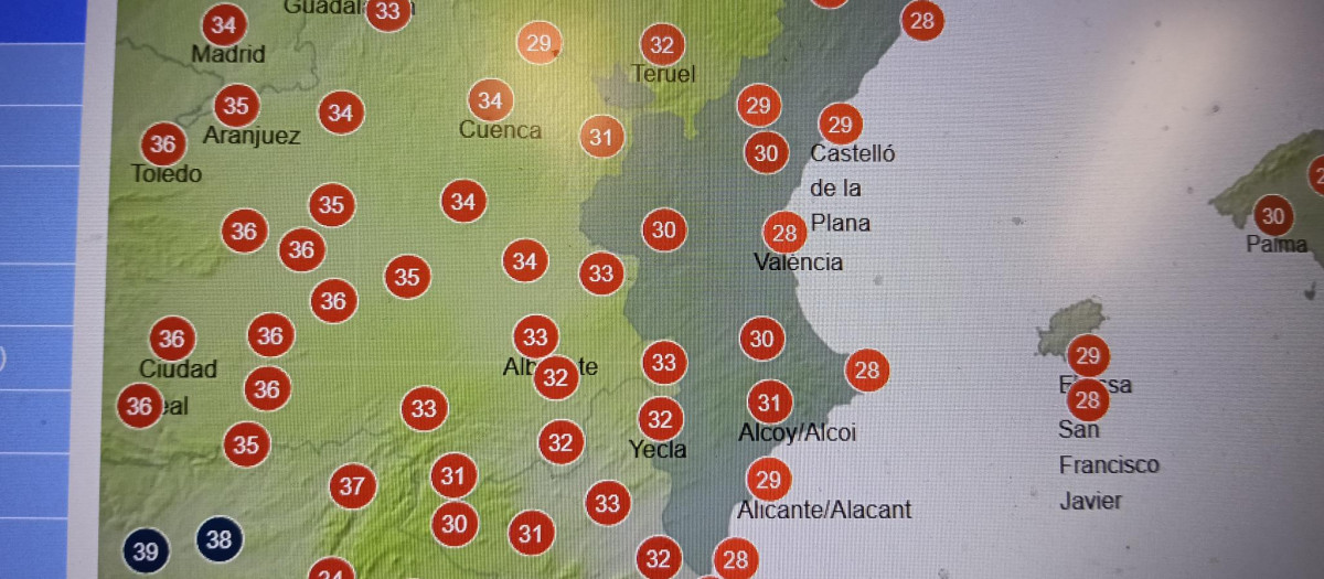 Imagen del mapa de temperaturas previstas para este miércoles 2 de septiembre