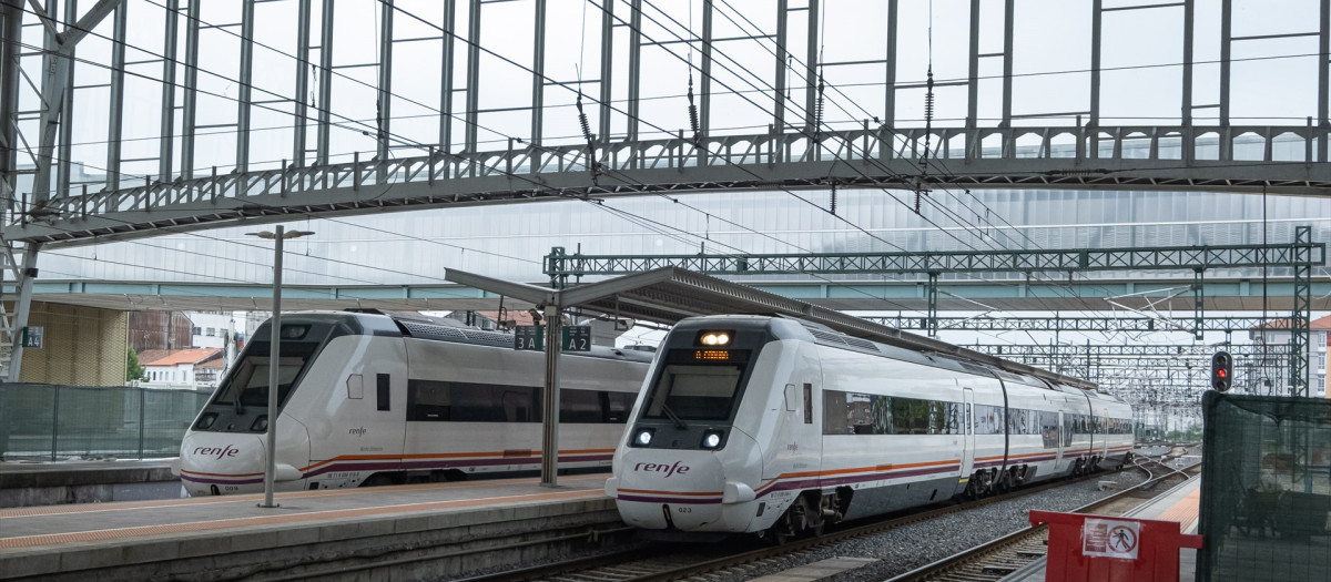 Trenes de cercanías parados en las vías de la estación de trenes