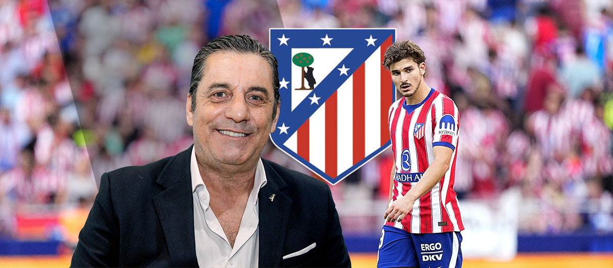 Montaje de Paulo Futre y Julián Alvarez con el escudo del Atlético de Madrid en el centro