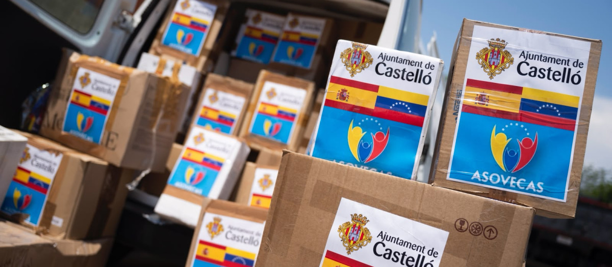 Imagen de los alimentos recogidos en Castellón para mandar a Venezuela
