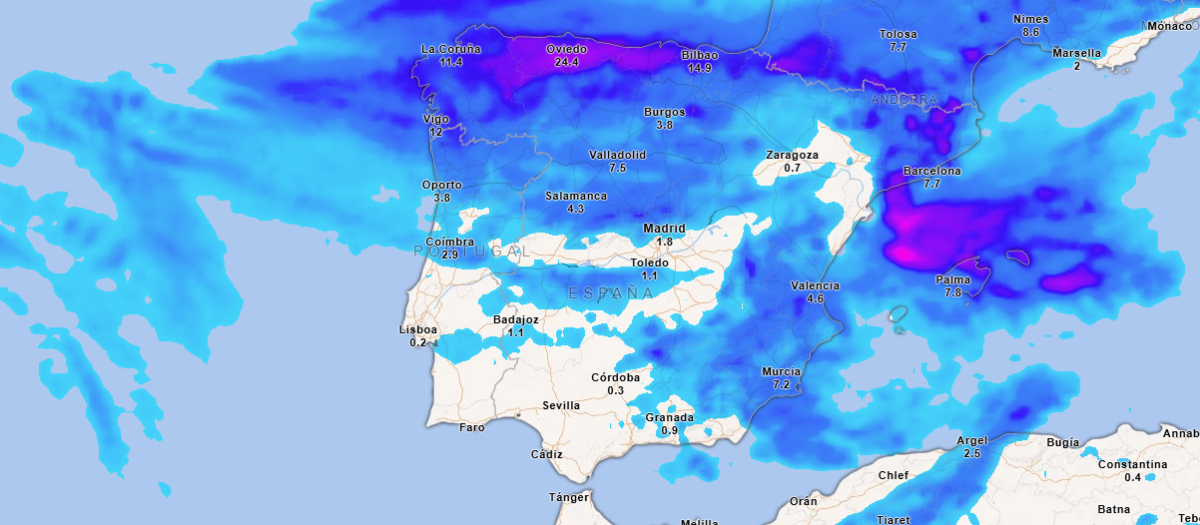 Precipitación acumulada hasta el jueves a las 3.00