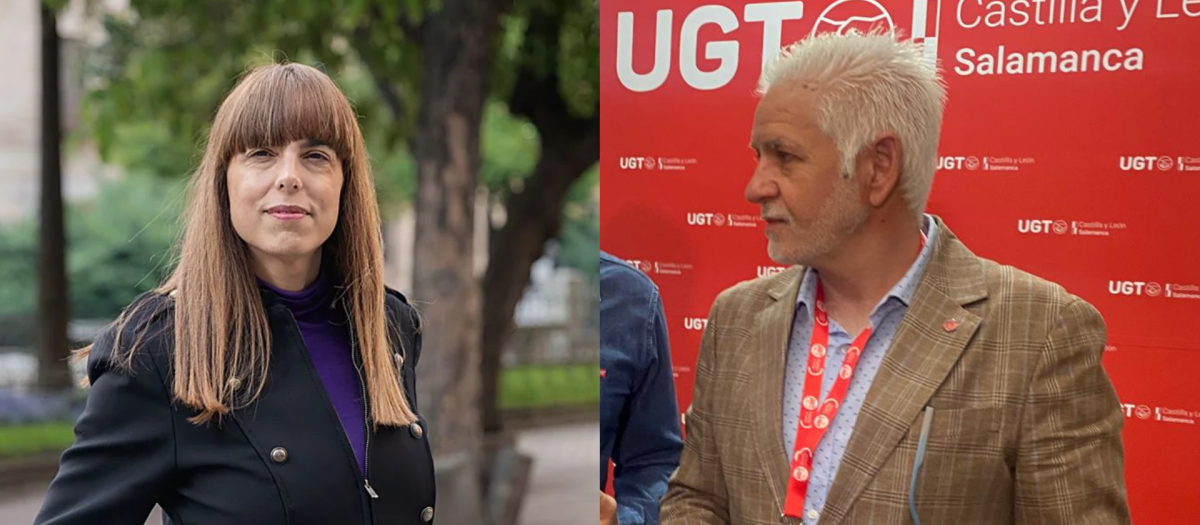 La socialista María Sánchez y el secretario provincial de UGT, Marcelino Muñoz