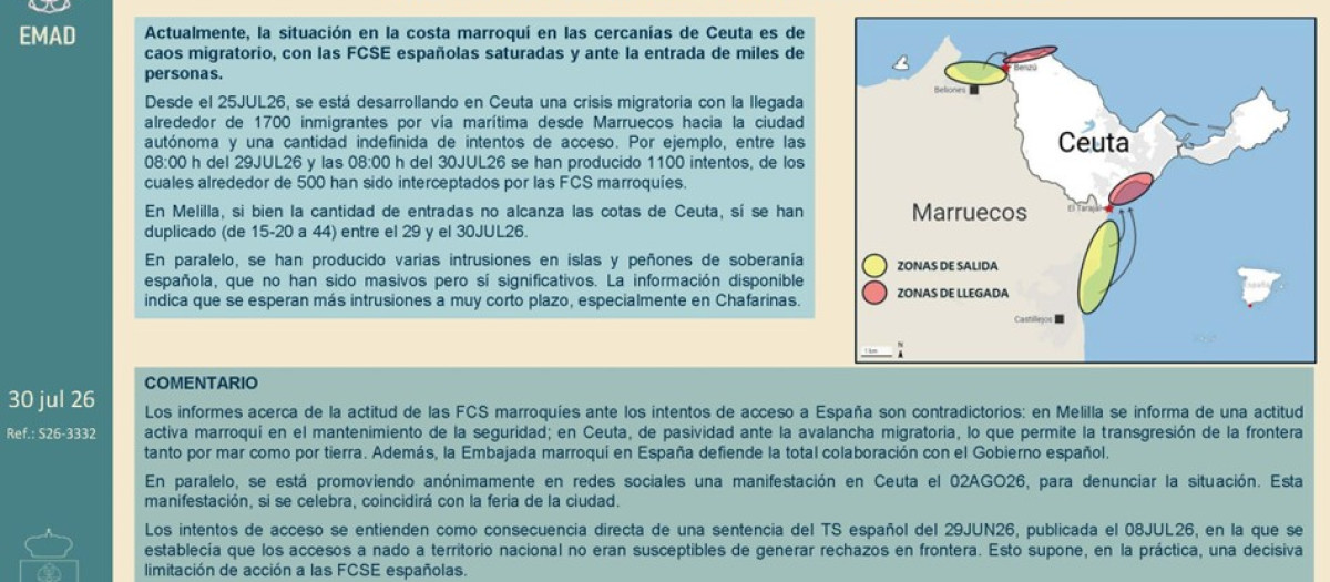 Imagen del informe de la Inteligencia militar desclasificado por el Gobierno